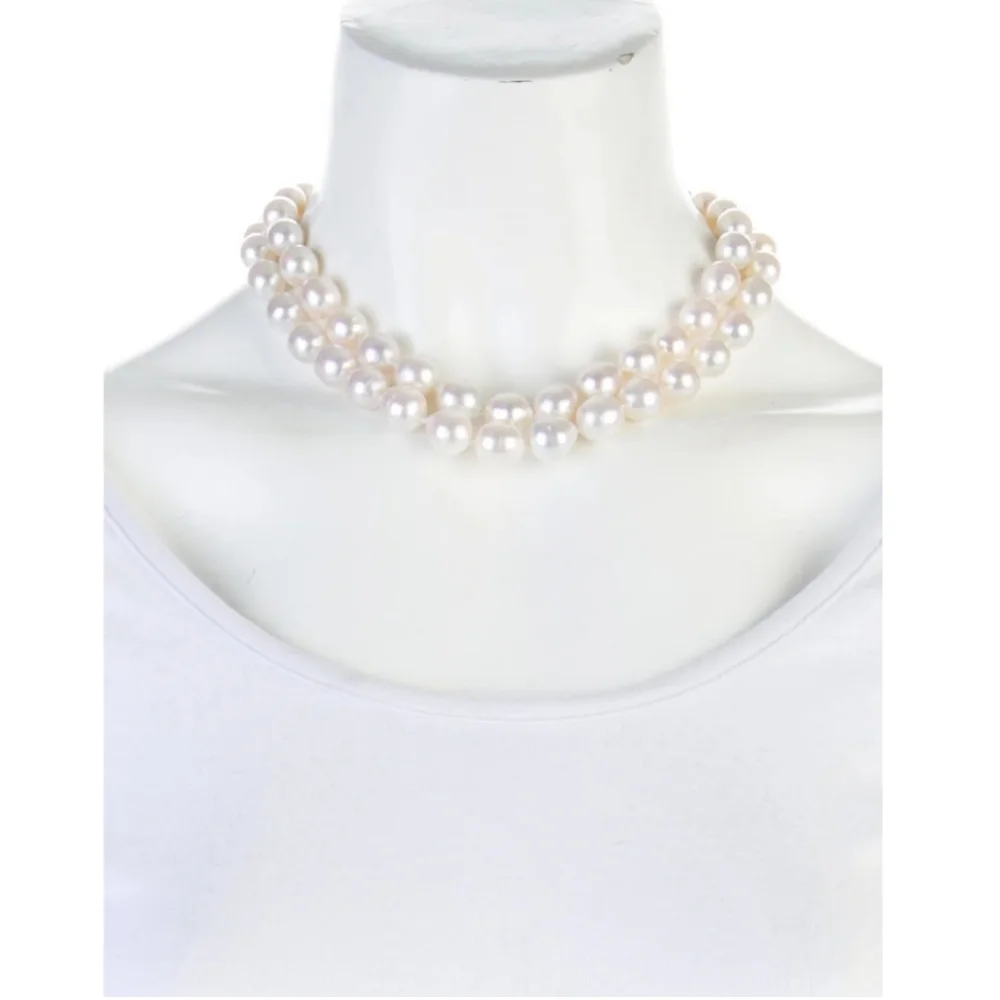 White Pearl Duble Strand Alhambra Flower Diamond Necklace Ven Cliff Style - Picture 3 of 6